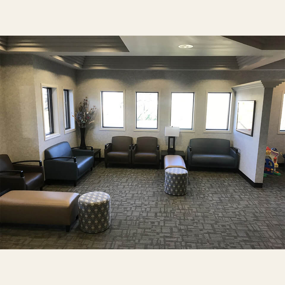 Our comfortable seating area and front desk.